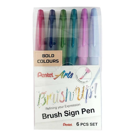 PENTEL SES15C BRUSH SIGN PEN BOLD SET OF 6