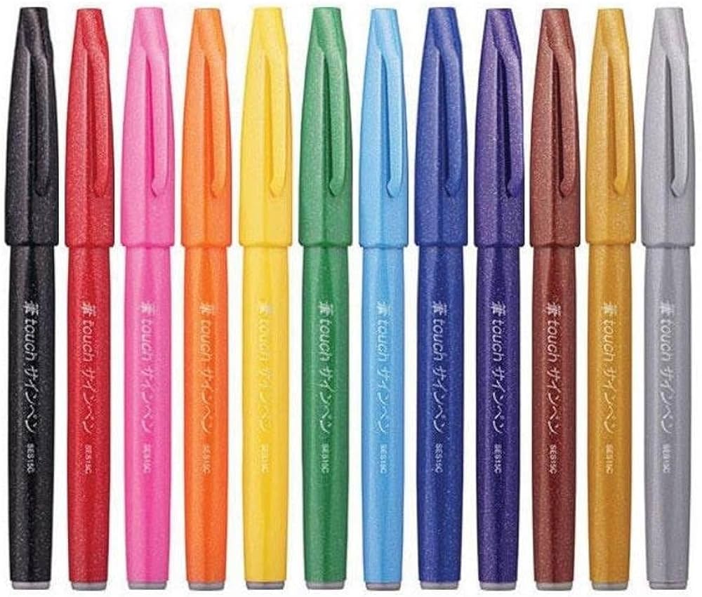 PENTEL SES15C BRUSH SIGN PEN FLUORESCENT NEW PREMIUM SET OF 12