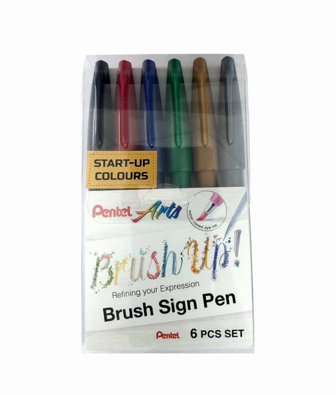 PENTEL SES15C BRUSH SIGN PEN START-UP SET OF 6