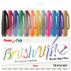 PENTEL SES15C BRUSH SIGN PEN VIBRANT SET OF 12