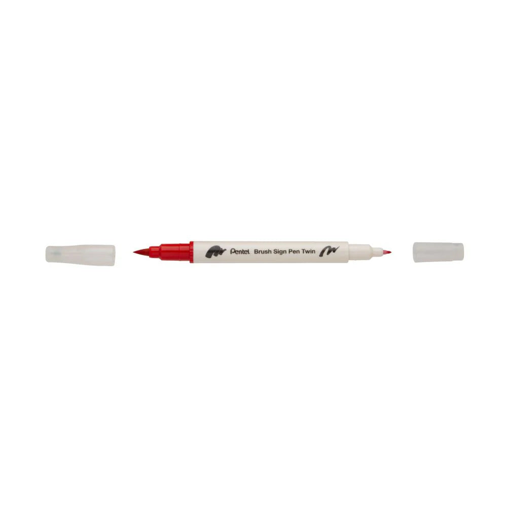 PENTEL SESW30C BRUSH SIGN PEN TWIN RED