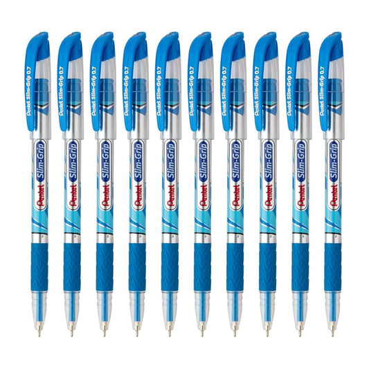 PENTEL SLIM GRIP BALL PEN BLUE 10 PCS