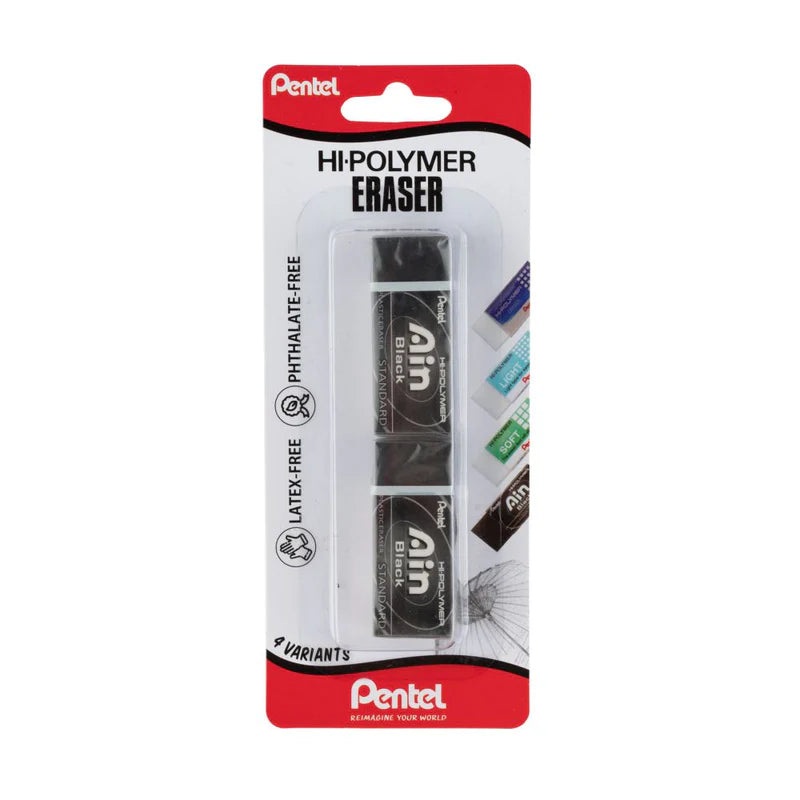 PENTEL ZEAH-06ATE ERASER HI-POLYMER BLACK SMALL 2 PCS