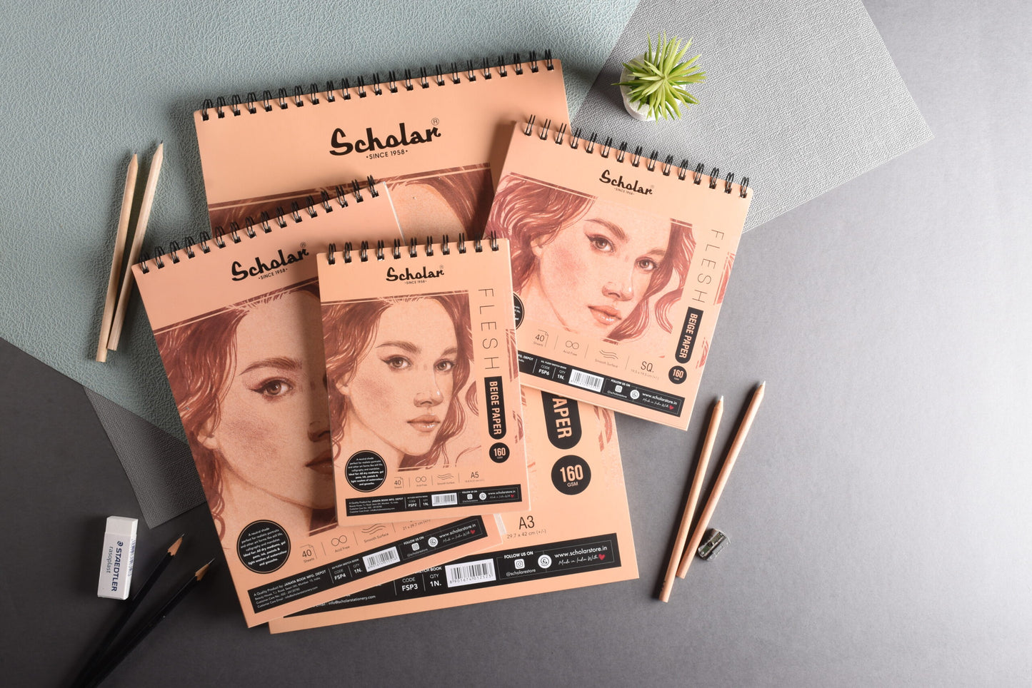SCHOLAR FLESH SKETCH BOOK BEIGE PAPER SQ 160 GSM 40 SHEET