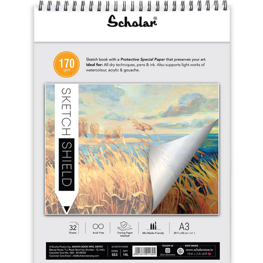 SCHOLAR SKETCH SHIELD WITH TRACING PAPER 170 GSM 32 SHEET A3