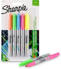 SHARPIE PERM. PEN FINE PEN FINE TIP SET OF 5 NEON COLOUR CARD PACK