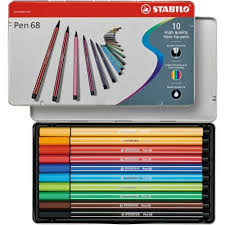 STABILO 68 FIBER TIP PEN SET OF 10 METAL BOX