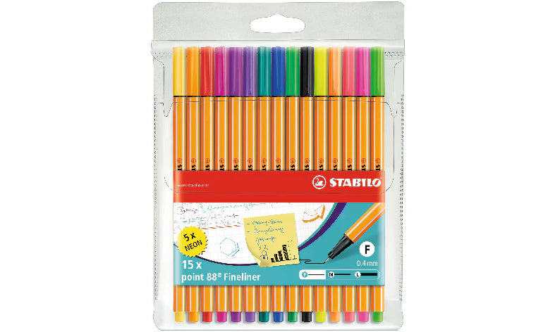 STABILO 88 FIBER TIP PEN SET OF 15 WALLET