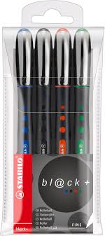 STABILO BLACK MEDIUM 4 COLOUR SET ROLLER PEN