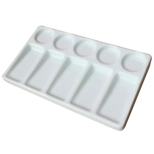 SUPVOX 10-Well Ceramic Painting Palette Porcelain Palette Rectangular Shape Paint Tray