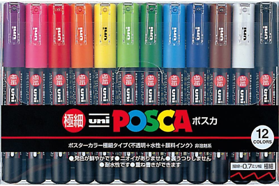 UNI POSCA MARKER SET OF 12  PC-1M ( JAPAN IMPORT )