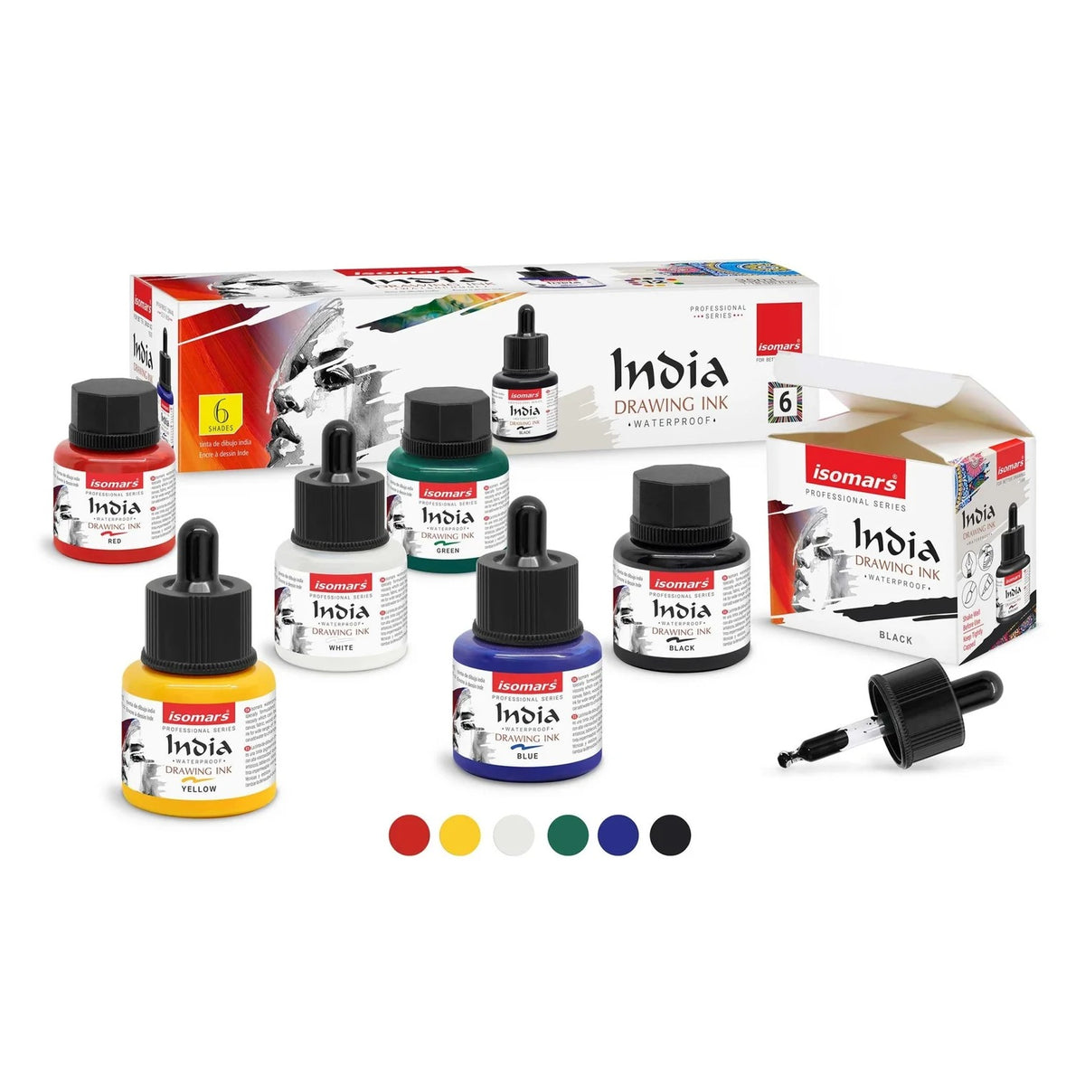 Isomars India Drawing Waterproof Ink 35ml set of 6 IWD06