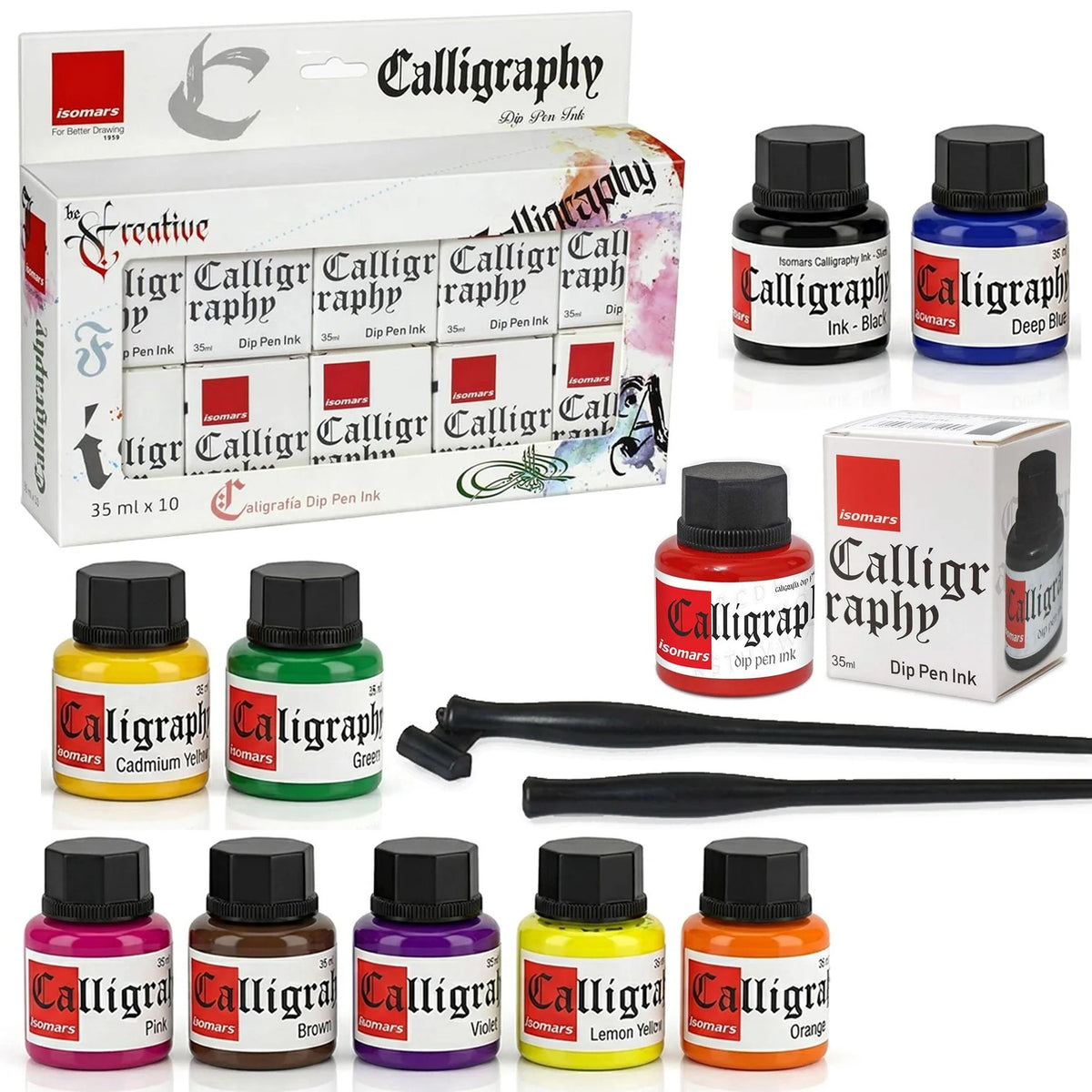 Isomars Calligraphy Dip Pen ink 35ml, set of 10 CG10-35ml