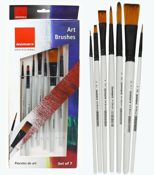Isomars Mix Paint Brush Set – Set of 7 Professional Art Brushes for Acrylic, Watercolor, Oil & Craft Painting | Multi-Size Brushes for Canvas, Detail Work & Mixed Media PBM7