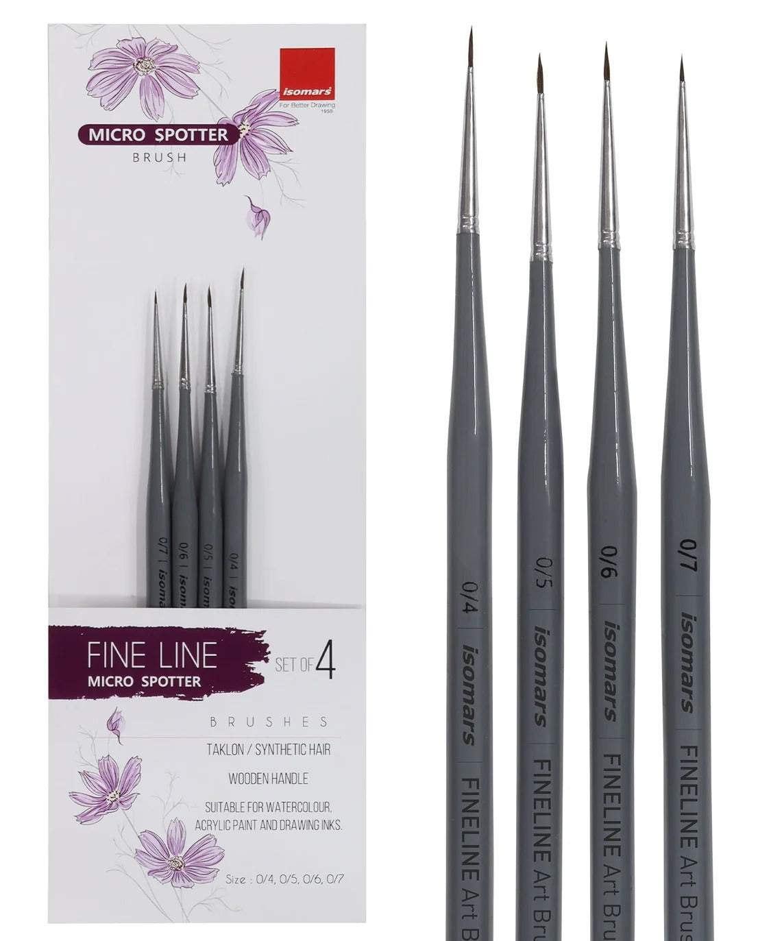 ISOMARS Isomars Fineline Micro Spotter Brush Set of 4 – Professional Precision Brushes for Miniature Art &amp; Micro Detailing FLMS-4