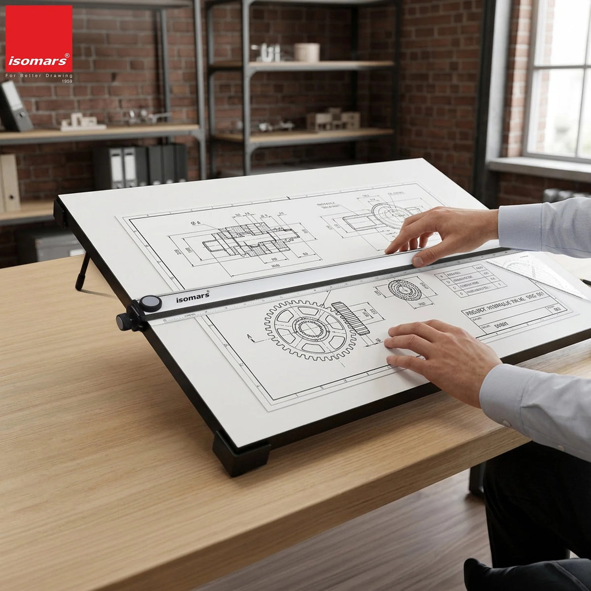 Isomars Professional drafting board with parallel ruler,