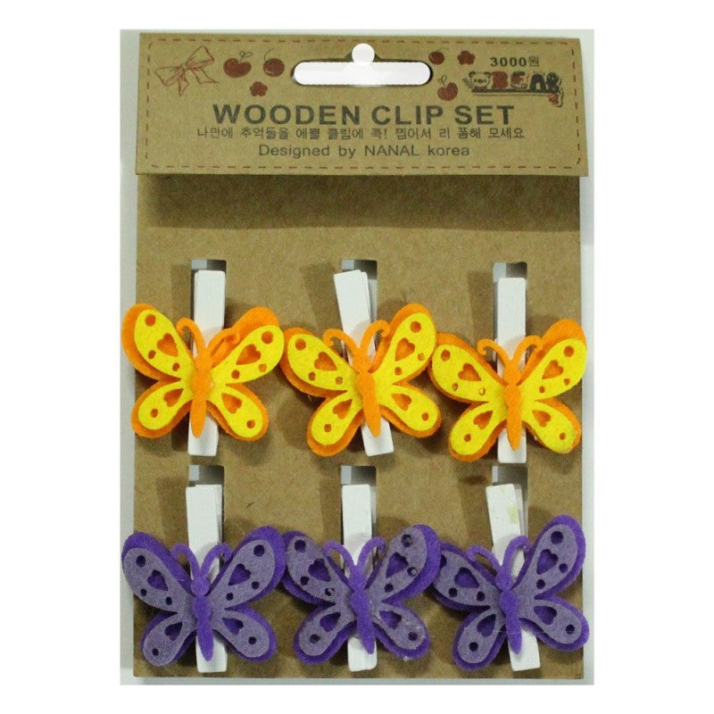 Wooden Clip set of 6 Butterfly Assorted Design