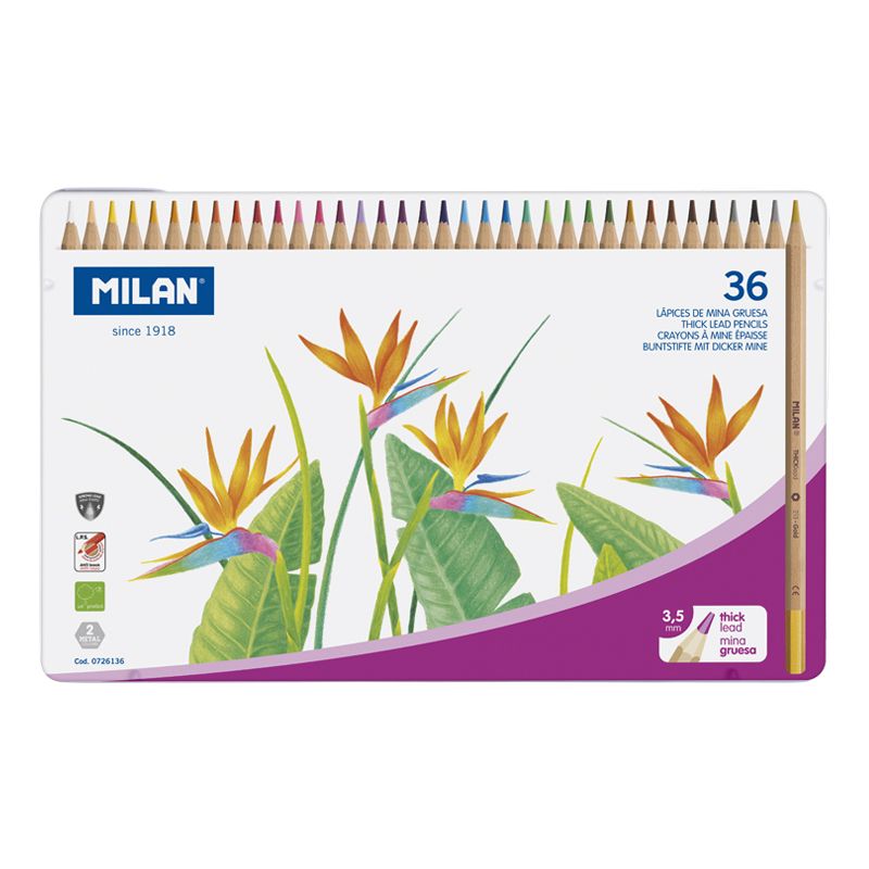 Milan Metal box colou pencils with thick lead, Ø 3.5 mm