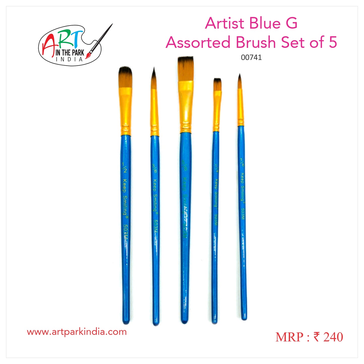 Artpark KEEP SMILING ARTIST BLUE G ASSORTED BRUSH SET OF 5