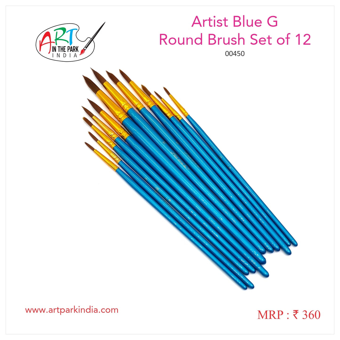 Artpark KEEP SMILING ARTIST BLUE G ROUND BRUSH SET OF 12