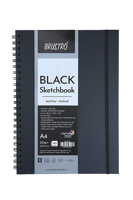 BRUSTRO SKETCHBOOK BLACK TONED 200GSM A4