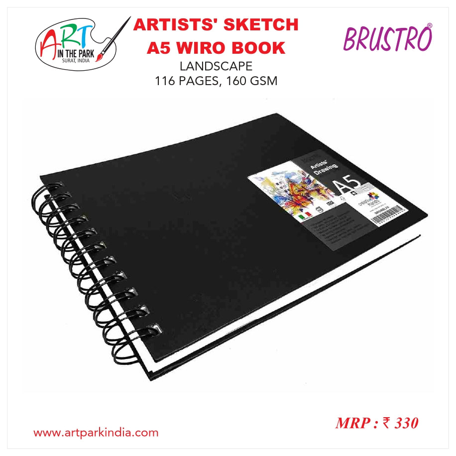 BRUSTRO ARTISTS' SKETCH A5 WIRO BOOK  LANDSCAPE 116 PAGES, 160 GSM