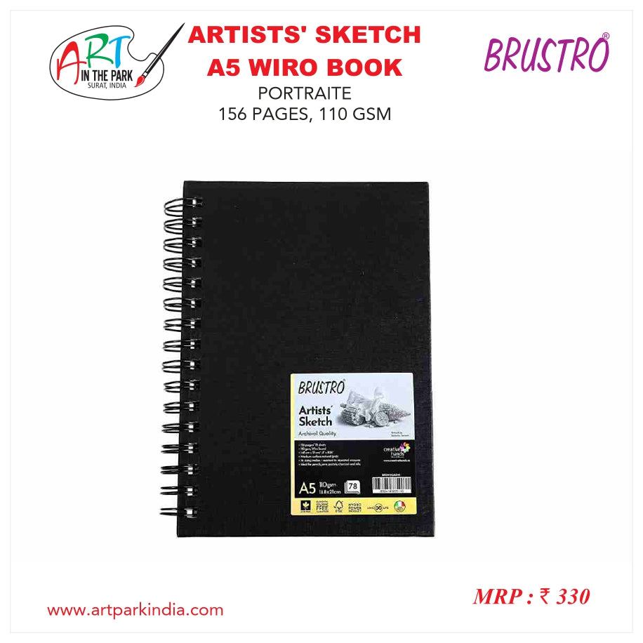 BRUSTRO ARTISTS' SKETCH A5 WIRO BOOK PORTRATIE 156 PAGES, 110 GSM