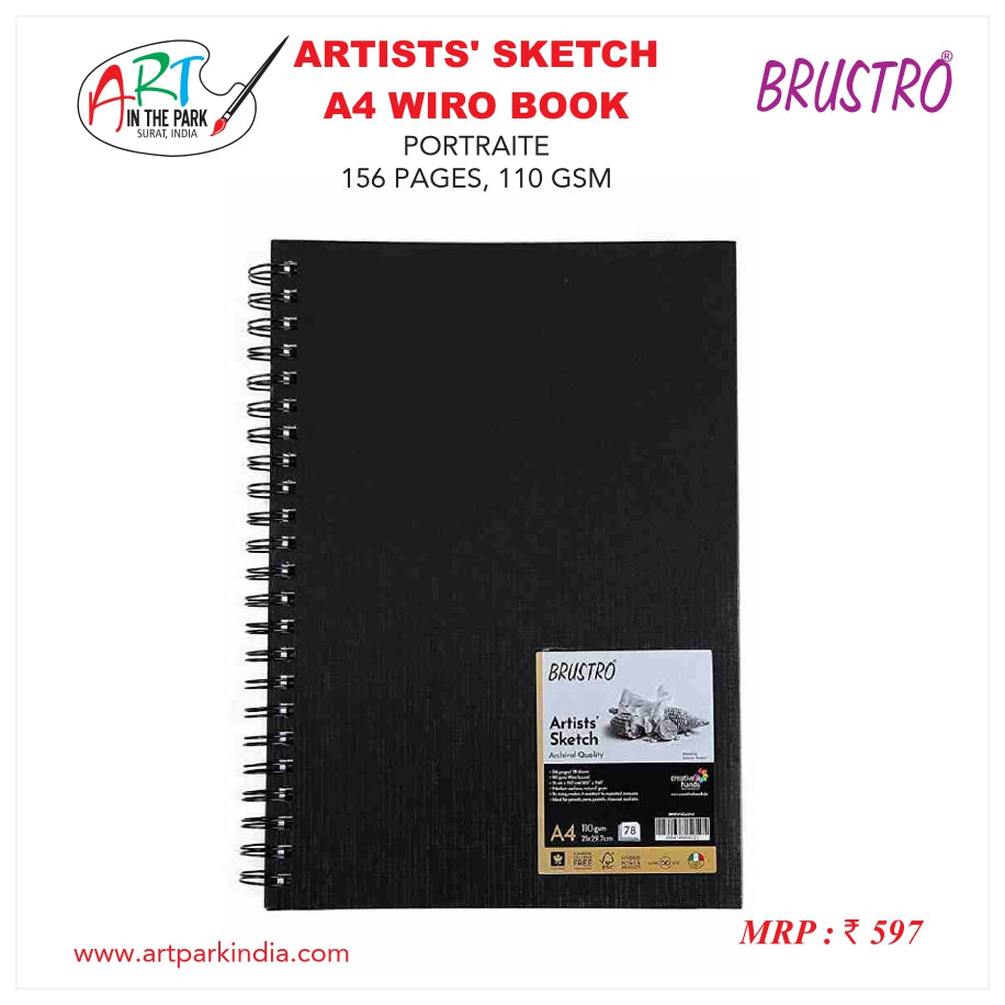 BRUSTRO ARTISTS' SKETCH A4 WIRO BOOK PORTRATIE 156 PAGES, 110 GSM
