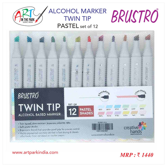 BRUSTRO ALCOHOL MARKER TWIN TIP PASTEL SET OF  12
