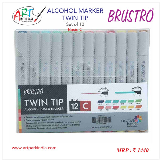 BRUSTRO ALCOHOL MARKER TWIN TIP  SET OF  12 BASIC C
