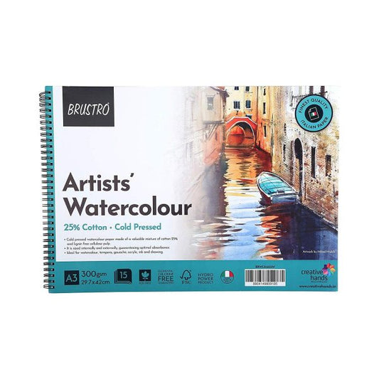 BRUSTRO WATERCOLOUR WIRO PAD 300GSM A3