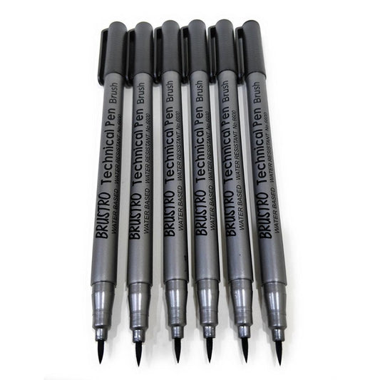 BRUSTRO TECHNICAL PEN BLACK BRUSH PACK OF 6