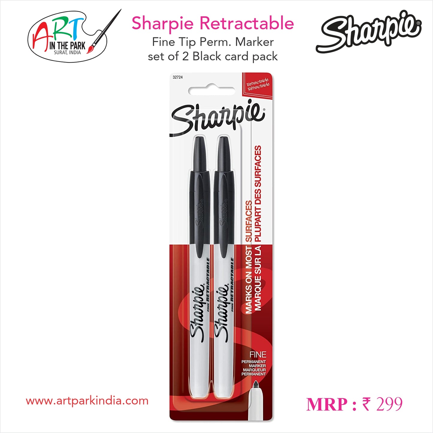 SHARPIE RETRACTABLE FINE TIP PERM. MARKER SET OF 2 CARD PACK