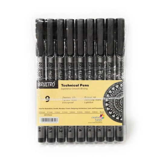 BRUSTRO TECHNICAL PEN BLACK SET OF 9